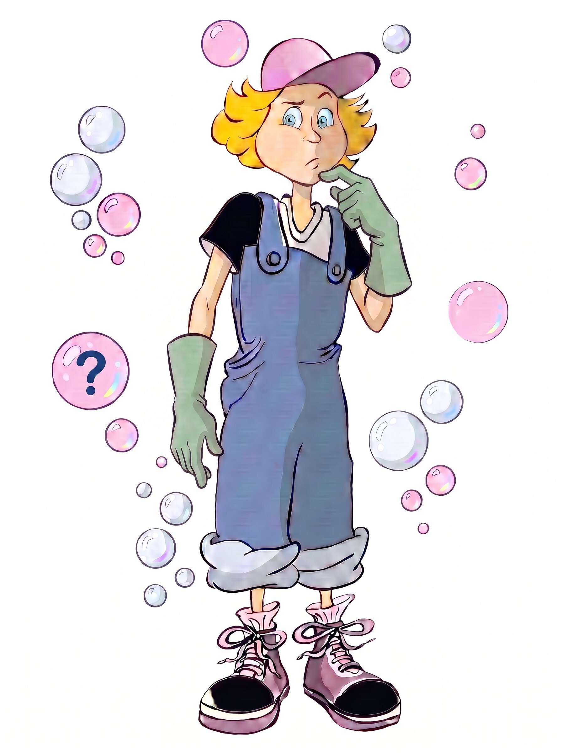RoseShire Festival - FAQ Thoughtful girl at RoseShire Festival with bubbles and question mark.